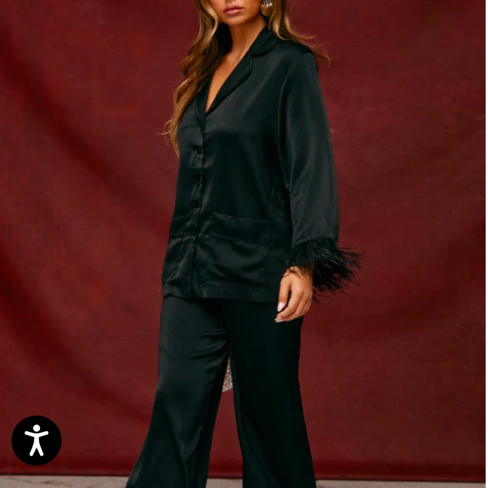LOLA BABY TWO PIECE SATIN PANT SET - BLACK - Picture 3 of 9